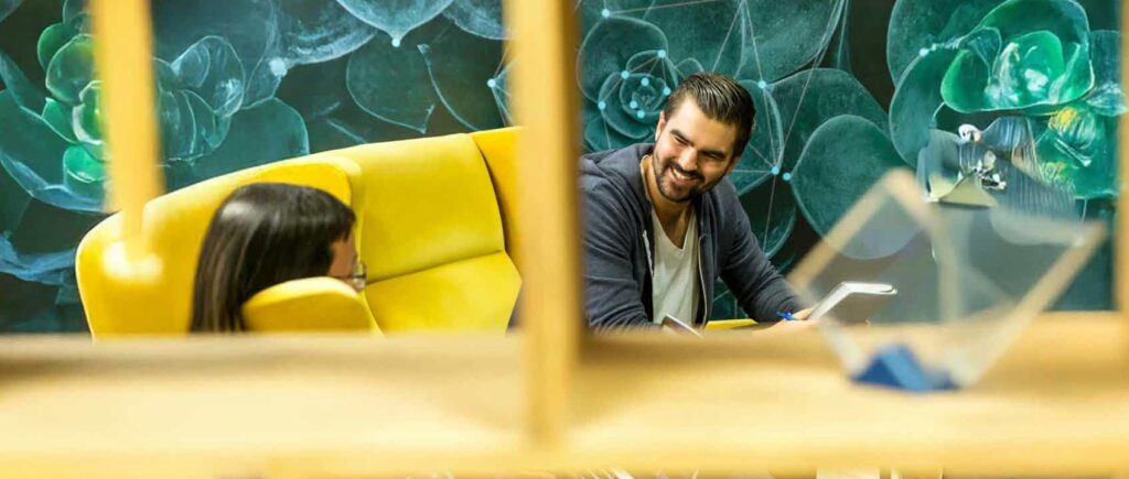Meeting on yellow sofa 
